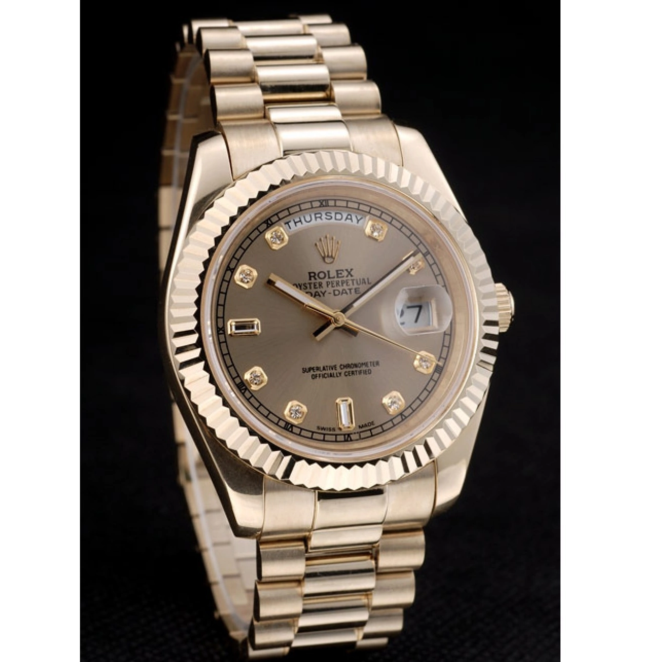 Good copy rolex watches Bezel Gold Rolex DayDate Gold Ribbed Swiss Stainless 41997 Dial Steel 0724